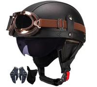 WZGGTEAM Retro Casco Half-Helmet con Gafas, Casco De Cara Abierta, Casco Semi Cubierto para Motocicleta, Moto De Estilo Retro Homologado Dot/ECE, Casco Alemán De La Segunda Guerra Mundial