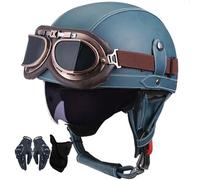 WZGGTEAM Retro Casco Half-Helmet con Gafas, Casco De Cara Abierta, Casco Semi Cubierto para Motocicleta, Moto De Estilo Retro Homologado Dot/ECE, Casco Alemán De La Segunda Guerra Mundial