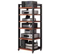 Wzmazingly 4/5/6/7 Estante Soporte Multimedia AV con Ruedas Y Estantes Ajustables, Mueble Equipo HiFi, Estructura De Acero + Paneles, Muebles De Grabador para Casa/Oficina/Cine(Brown,6-Tier)
