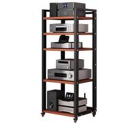 Wzmazingly 4/5/6/7 Estante Soporte Multimedia AV con Ruedas Y Estantes Ajustables, Mueble Equipo HiFi, Estructura De Acero + Paneles, Muebles De Grabador para Casa/Oficina/Cine(Brown,5-Tier)