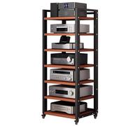 Wzmazingly 4/5/6/7 Estante Soporte Multimedia AV con Ruedas Y Estantes Ajustables, Mueble Equipo HiFi, Estructura De Acero + Paneles, Muebles De Grabador para Casa/Oficina/Cine(Brown,7-Tier)