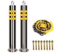 Wzmazingly Barrera For Parking 2 Pcs, Acero Inoxidable Barrera Parking Poste Con 5m De Cadena, Robusto Fijado Bolardo De Bloqueo De Espacio, Con Tiras Reflectantes
