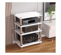 Wzmazingly Mueble Equipo HiFi 2/3/4 Niveles Soporte para Tocadiscos Estantes De Vidrio Templado para Amplificadores Y Medios Audiovisuales Mueble Estéreo Abierto para Esquina(White,60x40x76cm)