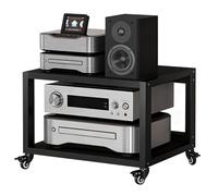 Wzmazingly Mueble Equipo HiFi De 2/3/4/5 Niveles con Ruedas, Resistente Soporte para Medios Audiovisuales, Almacenamiento En Casa para Tocadiscos Equipos De Audio Y Vídeo(Black,L55xW50xH40cm)