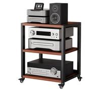 Wzmazingly Mueble Equipo HiFi De 2/3/4/5 Niveles con Ruedas, Resistente Soporte para Medios Audiovisuales, Almacenamiento En Casa para Tocadiscos Equipos De Audio Y Vídeo(Black+Brown,L55xW50xH70cm)
