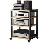 Wzmazingly Mueble Equipo HiFi De 2/3/4/5 Niveles con Ruedas, Resistente Soporte para Medios Audiovisuales, Almacenamiento En Casa para Tocadiscos Equipos De Audio Y Vídeo(Black+Beige,L55xW50xH80cm)