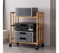 Wzmazingly Mueble Equipo HiFi De 2/3/4 Niveles Bambú Soporte para Medios AV De Audio Y Vídeo con Ruedas Y Estantes Ajustables para Reproductores De DVD/decodificadores(2 tier-77cm Tall,L-55cm)