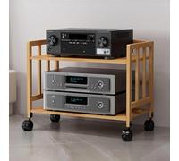 Wzmazingly Mueble Equipo HiFi De 2/3/4 Niveles Bambú Soporte para Medios AV De Audio Y Vídeo con Ruedas Y Estantes Ajustables para Reproductores De DVD/decodificadores(2 tier-53cm Tall,L-60cm)