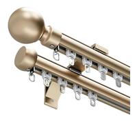Wzmazingly Rieles De Cortina Aluminio Montaje En Pared Para Ventanas Y Cortinas Separadoras De Ambientes, Sistema De Riel De Cortina Doble Con Rodillos Silenciosos(Gold,2.3m)
