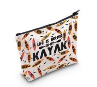WZMPA Bolsa de cosméticos para kayak, regalo para amantes del kayak, la vida es mejor en mi kayak, canoa, maquillaje, bolsa con cremallera, bolsa para kayak, remo, Kayak, Ajuste: