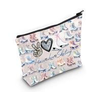 WZMPA Bolsa de maquillaje para patinaje sobre hielo, bolsa de maquillaje inspirada en patinaje artístico, regalo de paz, amor, patinaje, maquillaje, bolsa con cremallera, bolsa de patinaje sobre