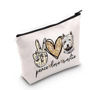 WZMPA Bolsa de maquillaje Westie para amantes de Westie, bolsa de cosméticos para perros West Highland Terrier Peace Love Westie con cremallera, Peace Westie, Ajuste