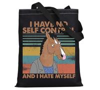 WZMPA Funny Horseman Cartoon Fans Bolsa de mano BoJack Fans Gift I Have No Self Control And I Hate Myself Bolsa de comestibles reutilizable, I Have No Self Bl Tg, medium
