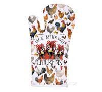 WZMPA Manoplas de horno para pollos, regalo para amantes de los pollos, la vida es mejor con pollos para hornear, cocinar y asar a la parrilla, mercancía de aves de corral (pollos, 0 meses)