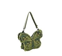 Wzmzjy Bolsa de Tela Bolso Mochila Bandolera Cartera con Mariposa Asimétrica y Confeccionada en Denim y Forro de Lona Capacidad para Móvil y Batería Adecuada, Verde Oliva