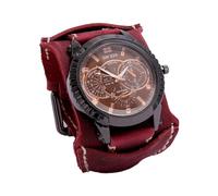 Wzmzjy Reloj Wrt para Hombre, Esfera Redonda, Correa Ancha, Brazalete Lear, Ideal para Fiestas, Novio O Esposo, Rojo