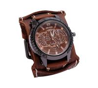 Wzmzjy Reloj Wrt para Hombre, Esfera Redonda, Correa Ancha, Brazalete Lear, Ideal para Fiestas, Novio O Esposo, marrón