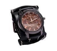 Wzmzjy Reloj Wrt para Hombre, Esfera Redonda, Correa Ancha, Brazalete Lear, Ideal para Fiestas, Novio O Esposo, Negro
