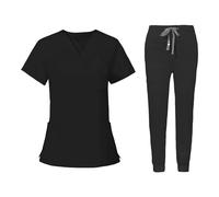 Wzmzjy Uniformes de Enfermería, Ropa de Trabajo, Blusa de Enfermera, Pantalones, Ropa de Trabajo, Escote de Blusa Quirúrgica para Mujer, Negro S, unico