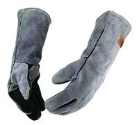 WZQH 40 CM,500℃,Guantes Soldador de Cuero,Guante Trabajo Para Hombre Y Mujer,Barbacoa,Horno,Soldadura,Ignifugo,Chimenea,Cocina, Panadería,Parrilla, Estufa, Soporte de Olla,Negro-gris,2XL