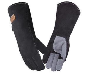 WZQH 40 CM, Guantes de Barbacoa de Cuero, Ignífugo Resistentes Al Calory a Altas Temperaturas, Para Ignífugos, Soldadura, Chimenea, Horno, Cocina, Estufa, Estante de Olla