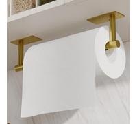 WZRUA Portarrollos de cocina dorado para debajo del gabinete, autoadhesivo o montado en la pared, soporte giratorio de doble poste de acero inoxidable para rollo de cocina (base cuadrada)