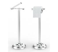 WZRUA Portarrollos de papel higiénico de pie, soporte de acero inoxidable cromado, soporte giratorio de doble poste, pedestal antideslizante con peso