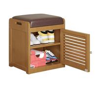 WZSMZKHF Banco Zapatero Rústico de Bambú con Puertas y Asiento Acolchado, Mueble Zapatero Dos Niveles, para Entrada, Pasillo, Sala de Estar y Dormitorio(L41cm x W32cm x H45cm)