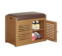 WZSMZKHF Banco Zapatero Rústico de Bambú con Puertas y Asiento Acolchado, Mueble Zapatero Dos Niveles, para Entrada, Pasillo, Sala de Estar y Dormitorio(L59cm x W32cm x H45cm)