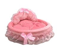 WZTHLF Cama para perro, tapete reutilizable para perro, cama de princesa para mascotas con lazos, encaje con volantes, suave y hermoso, sofá para perro, cojín desmontable, nido de princesa (rosa, L)
