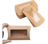 Wzttdm 30 mini cajas de almohada de papel kraft con ventana transparente, caja de regalo para panadería, caramelos, chocolate, joyas, boda, fiesta (mediano, 6.3 x 2.8 x 1 pulgadas)