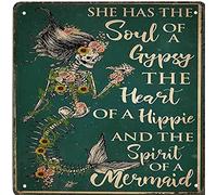 WZVZGZ Cartel de estaño vintage para pared, con texto en inglés "She Has The Soul of a Gypsy The Heart of a Hippie Skeleton Mermaid Poster" vintage novedad para dormitorio, sala de estar, hogar