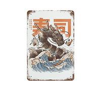 WZVZGZ Cartel de metal antiguo japonés con diseño de dragón de sushi, placa de pared de metal, letrero de estaño nostálgico, arte de pared, retro, publicidad, decoración del hogar, garaje, cocina, bar