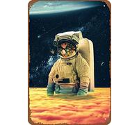 WZVZGZ Cartel de metal nostálgico con diseño de astronauta en el espacio, letrero de metal, 15 x 20 cm, divertido pulpo para decoración del hogar, arte retro