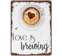 WZVZGZ Letrero de metal vintage con texto en inglés "Love is Brewing", para pared, cafetería, pintura de hierro, retro, novedoso, divertido, bar, pub, cocina, restaurante, letrero de lata de 8 x 6