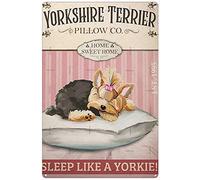 WZVZGZ Letrero de Yorkshire Terrier Dog Pillow Company, para amantes de los animales, lavandería, decoración de baño, decoración del hogar, letrero de metal vintage, decoración de pared para Navidad y