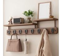 WZWZEN Estante De Pared Vintage Con 4 6 8 Ganchos | 40cm Perchero De Pared Para Entrada | Estante Colgante De Bambú | Para Dormitorio Sala De Estar Recibidor(70cm/27.5in)