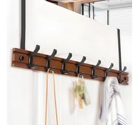WZWZEN Perchero De Bambú Para Puertas Con 4 5 6 7 Ganchos Metálicos Activos, Resistente, Para Baño, Sin Taladros(Brown,60cm/23.6in)