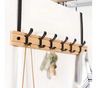 WZWZEN Perchero De Bambú Para Puertas Con 4 5 6 7 Ganchos Metálicos Activos, Resistente, Para Baño, Sin Taladros(Natural,60cm/23.6in)