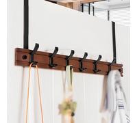 WZWZEN Perchero De Bambú Para Puertas Con 4 5 6 7 Ganchos Metálicos Activos, Resistente, Para Baño, Sin Taladros(Brown,70cm/27.5in)