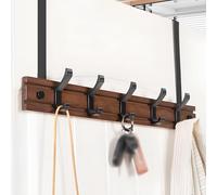 WZWZEN Perchero De Bambú Para Puertas Con 4 5 6 7 Ganchos Metálicos Activos, Resistente, Para Baño, Sin Taladros(Brown,50cm/19.6in)