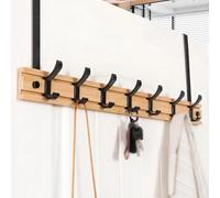 WZWZEN Perchero De Bambú Para Puertas Con 4 5 6 7 Ganchos Metálicos Activos, Resistente, Para Baño, Sin Taladros(Natural,70cm/27.5in)