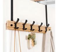 WZWZEN Perchero De Bambú Para Puertas Con 4 5 6 7 Ganchos Metálicos Activos, Resistente, Para Baño, Sin Taladros(Natural,50cm/19.6in)