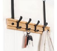 WZWZEN Perchero De Bambú Para Puertas Con 4 5 6 7 Ganchos Metálicos Activos, Resistente, Para Baño, Sin Taladros(Natural,40cm/15.7in)