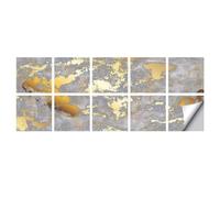 Wzxksoac 10 Pegatinas de Azulejos con Diseño de Mármol Dorado para Cocina, Resistentes Al Aceite y Al Agua, para Pared.