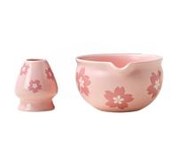 Wzxksoac 2 Tradicionales Japoneses para Matcha y Soporte para Batidor, para Mesa, Ceremonia del Té, Regalo de Fiesta, Flores Rosas.