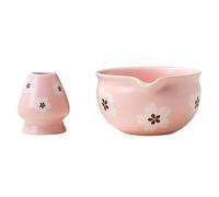 Wzxksoac 2 Tradicionales Japoneses para Matcha y Soporte para Batidor, para Mesa, Ceremonia del Té, Regalo de Fiesta, Flores Blancas.