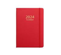 Wzxksoac 2024 A5 Planificador de Horarios en IngléS Cuaderno con Banda EláStica Cuaderno con Correa Cuaderno Rojo