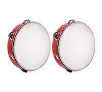 Wzxksoac 2X 8 Pulgada Pandereta Musical Tamborine Drum Round Percussion Gift for KTV Party Red