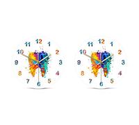 Wzxksoac 2X Acuarela Pintura de Dientes Impresión Reloj de Pared ClíNica Dental Arte de Pared No Tictac Reloj de Pared